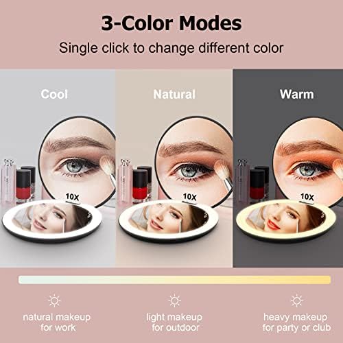 Rechargeable 5-Inch Black LED Lighted Travel Makeup Mirror 1x/10x Magnifying Dimmable - Image 2