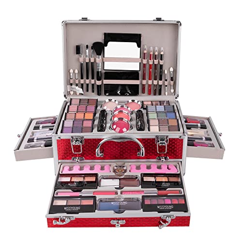 Cosmetic Makeup Box Set for Storage with Eyeshadow, Concealer, Lip Gloss, Blusher, and Brushes