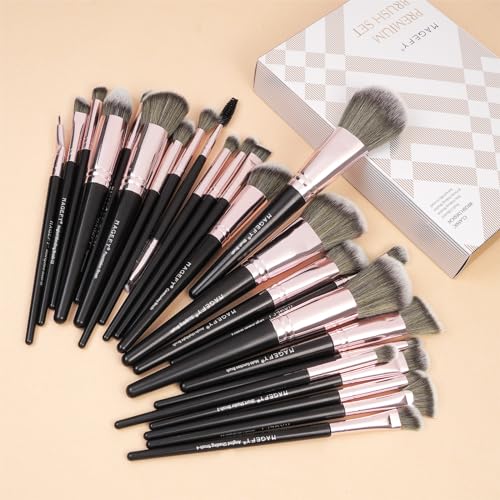 Makeup Brushes, 25Pcs Makeup Brush Set Foundation Eyeshadow Blush Brush Blending Concealers Face Powder Eye Make up Brushes Set with Gift Box (Black)