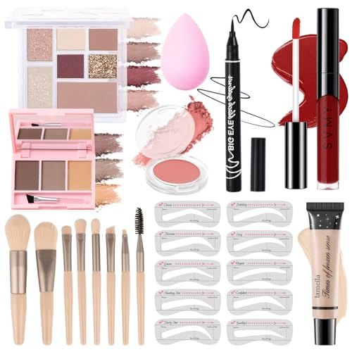 Teen and Women's Beginner Makeup Kit 7 Eyeshadow Colors Eyebrow Powder Set