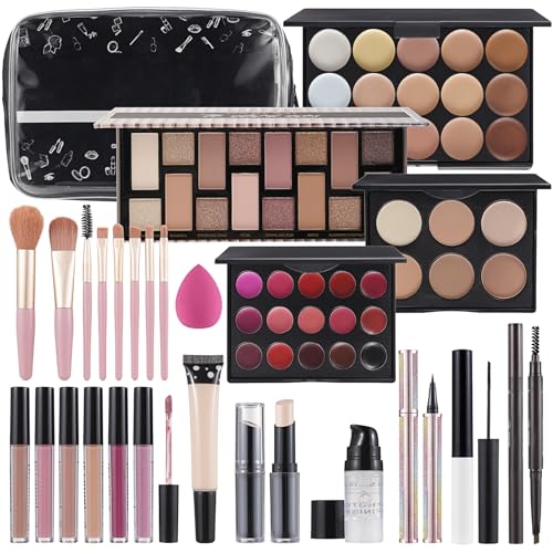 32-Piece Professional Women's Makeup Kit with Eyeshadow, Lip Gloss, Brushes, Foundation