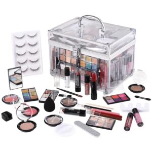 Women's 12-Piece Makeup Kit with Eyeshadow Palette, Lipsticks, Blushes, and Train Case Gift Set