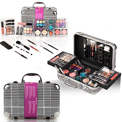 Houndstooth Makeup Gift Set for Adults and Girls Includes Eyeshadow Blush Lip Gloss and Brush