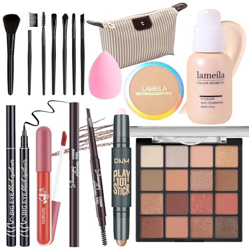Complete Makeup Kit for Girls and Women with Eyeshadow, Foundation, Brushes, and Bag