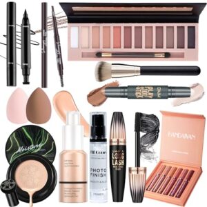 12-Piece Essential Makeup Set Kit for Women and Teens Includes Eyeshadow, Foundation, Lipstick, and Brushes