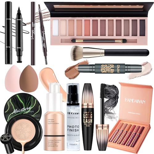 12-Piece Essential Makeup Set Kit for Women and Teens Includes Eyeshadow, Foundation, Lipstick, and Brushes