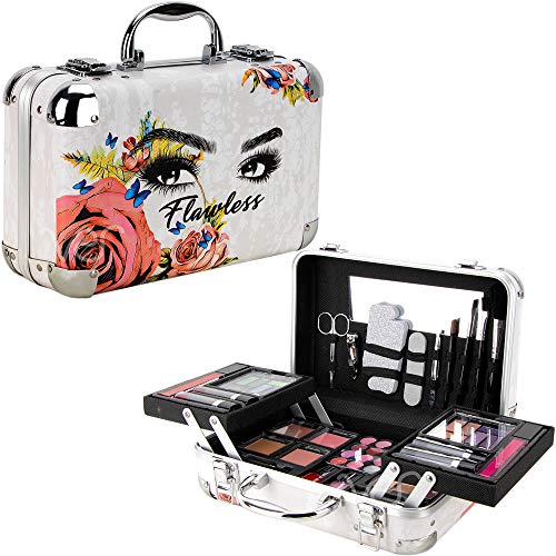 Makeup Train Case with 2 Trays, Travel Mirror, and Included Makeup Organizer