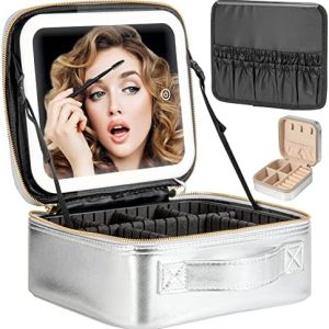 Adjustable Brightness LED Mirror Light Makeup Travel Train Case Waterproof Storage Bag