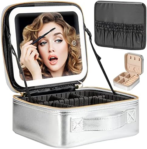Adjustable Brightness LED Mirror Light Makeup Travel Train Case Waterproof Storage Bag