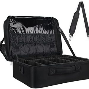 MONSITNA 16.3 Inch Black Extra Large Makeup Case with Adjustable Straps and High Capacity