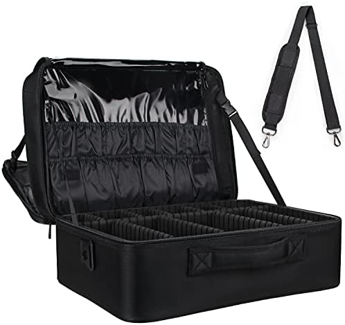 MONSITNA 16.3 Inch Black Extra Large Makeup Case with Adjustable Straps and High Capacity