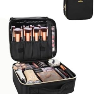 MONSTINA Compact Black Travel Makeup Train Case Organizer for Cosmetics and Brushes
