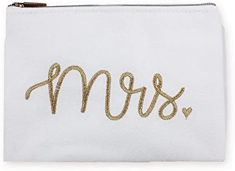 Mrs. Embroidered Cosmetic Bag Wifey Gift Lined Makeup Pouch for Beach Honeymoon Travel
