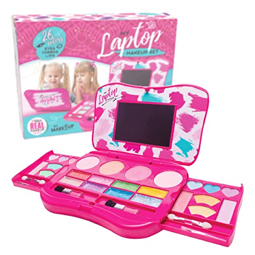 Pink Foldable Makeup Palette and Mirror, Age-Appropriate First Makeup Set for Young Girls