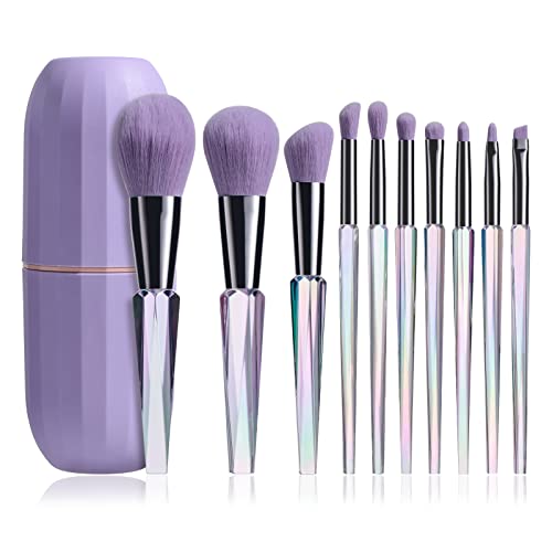 Oneleaf 10 Piece Crystal Handle Makeup Brush Set Synthetic Bristles for Face and Eyes