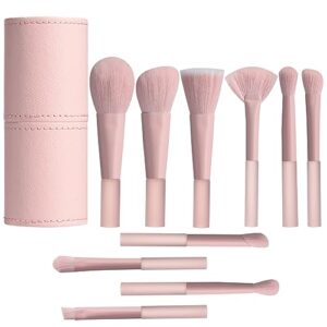 Oneleaf Pink 10 Piece Makeup Brush Set with Crystal Handles and Synthetic Bristles