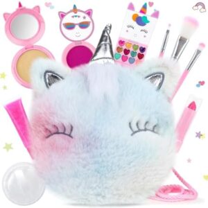 PERRYHOME Colorful Unicorn Kids Makeup Set with Mini Coin Purse, Non-Toxic and Washable
