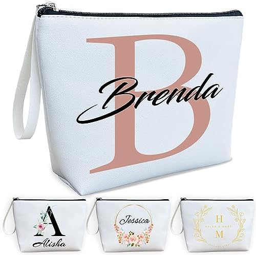 Personalized Makeup Bag PU Leather Waterproof Custom Monogrammed Cosmetic Bag with Inner Pocket Gift for Wedding Birthday Christmas Bride Bridesmaid Friends