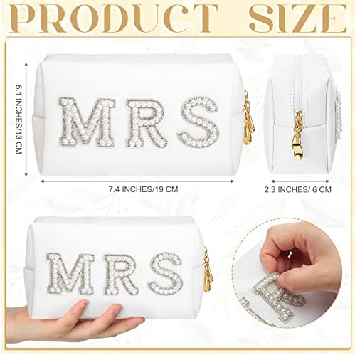 Personalized MRS Pearl Bride Slippers and White Makeup Bag Set for Wedding Day - Image 3