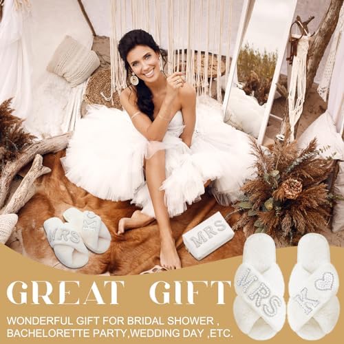 Personalized MRS Pearl Bride Slippers and White Makeup Bag Set for Wedding Day - Image 6