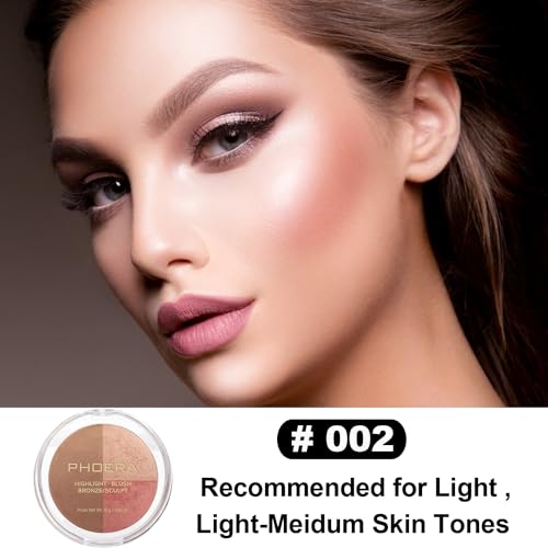 PHOERA Contour Palette 6 Color Makeup with Highlighter Bronzer Blush - Lightweight Waterproof (#002) - Image 2