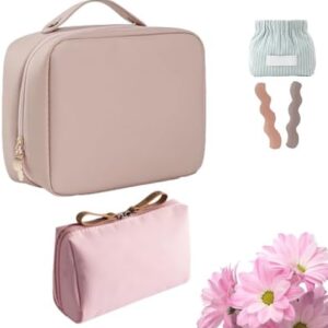 Pink Multi-Compartment Travel Makeup Bag Set for Women, Water-Resistant Organizer Pouch