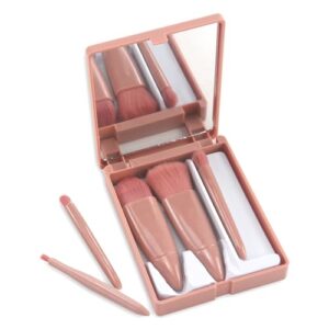 Portable Boxed Makeup Brush Set,Travel Makeup Brushes Ultra Soft Bristles, Hygienic design for travel,Perfect for Beauty Aficionados(5pcs,Bean Pink)