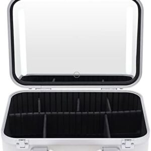 Portable Cosmetic Organizer Box with LED Light and Mirror, Adjustable Compartment, Large Capacity