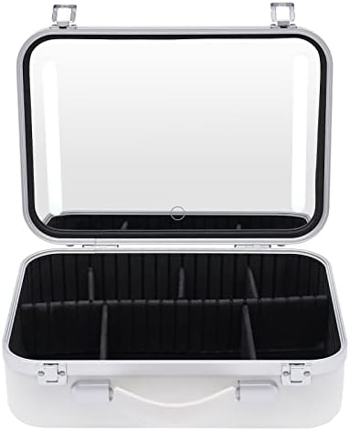 Portable Cosmetic Organizer Box with LED Light and Mirror, Adjustable Compartment, Large Capacity