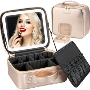Portable Waterproof Makeup Organizer Bag with Built-in LED Mirror and Adjustable Compartments