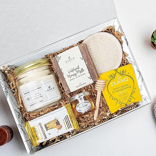 RaRaw Botanicals Birthday Self Care Gift Box with Soap, Candle, Loofah, Tea, Chocolate - Image 4
