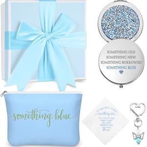 Set of 5 Bridal Something Blue Wedding Gifts with Charm, Mirror, Bag, Box
