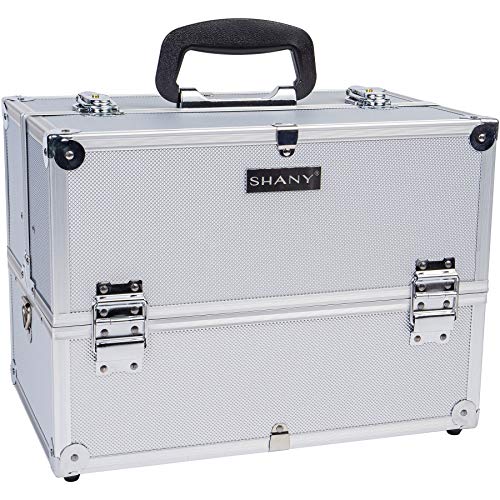 SHANY Essential Pro Portable Makeup Train Case Organizer Silver with Lockable Multi Compartments