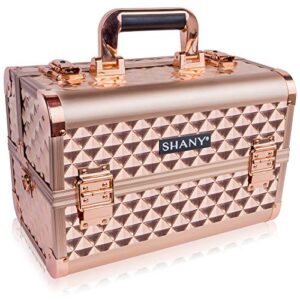 SHANY Premier Fantasy Rose Gold Portable Makeup Train Case Organizer with 3 Trays and Mirror