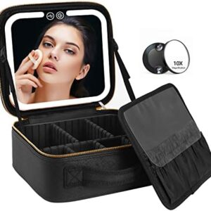 Portable LED Light Makeup Bag with Mirror and 3 Color Settings for Women