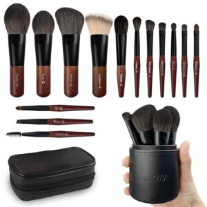 Travel Makeup Brush Set, 14 Mini Brushes for Foundation, Powder, Eyeshadow, and More, Compact Size with Case