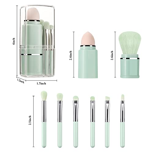 Travel Makeup Brushes Set with 8 in 1 Retractable Mini Powder Brush and Storage Box (Green) - Image 5