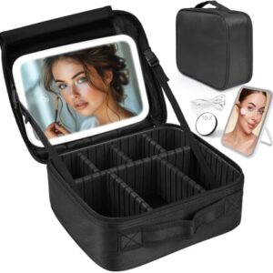 Large Capacity Travel Makeup Case with Mirror, 3 Brightness Levels, Waterproof