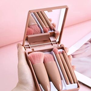 Pink 5-Piece Mini Makeup Brush Set with Travel Case and Mirror