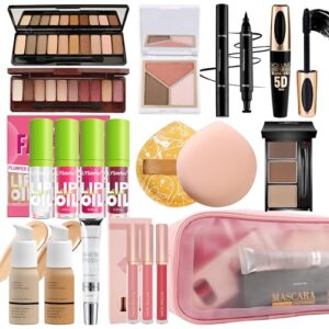 Compact All-in-One Makeup Kit for Women Travel Size with Primer, Gloss, Blush, Palette