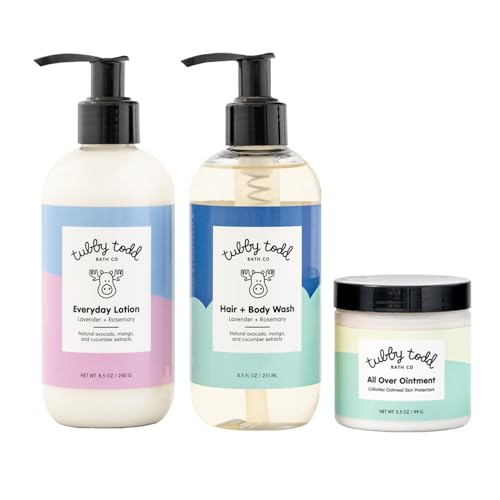 Tubby Todd 3-Step Baby Bath & Skincare Bundle 8.5oz Shampoo Lotion Ointment Lavender Rosemary
