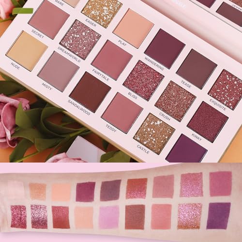 UCANBE 18 Color Nude Eyeshadow Makeup Kit with 7 Soft Brushes and Pink Bag for Women and Teens - Image 3