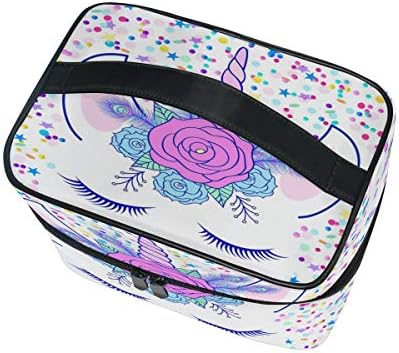ZOEO Makeup Train Case Cream Unicorn Head Cute Cat Eye Star Korean Carrying Portable Zip Travel Cosmetic Brush Bag Organizer Large White Elephant Gift for Girls Women - Image 4