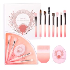 10-Pc Pink Travel Makeup Brush Set with Case for Foundation, Eyeshadow & Blush