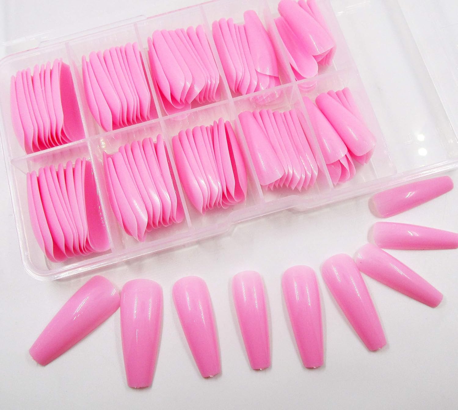 100pc Extra Long Pink Coffin Press-On Nails for Women & Girls - Image 3