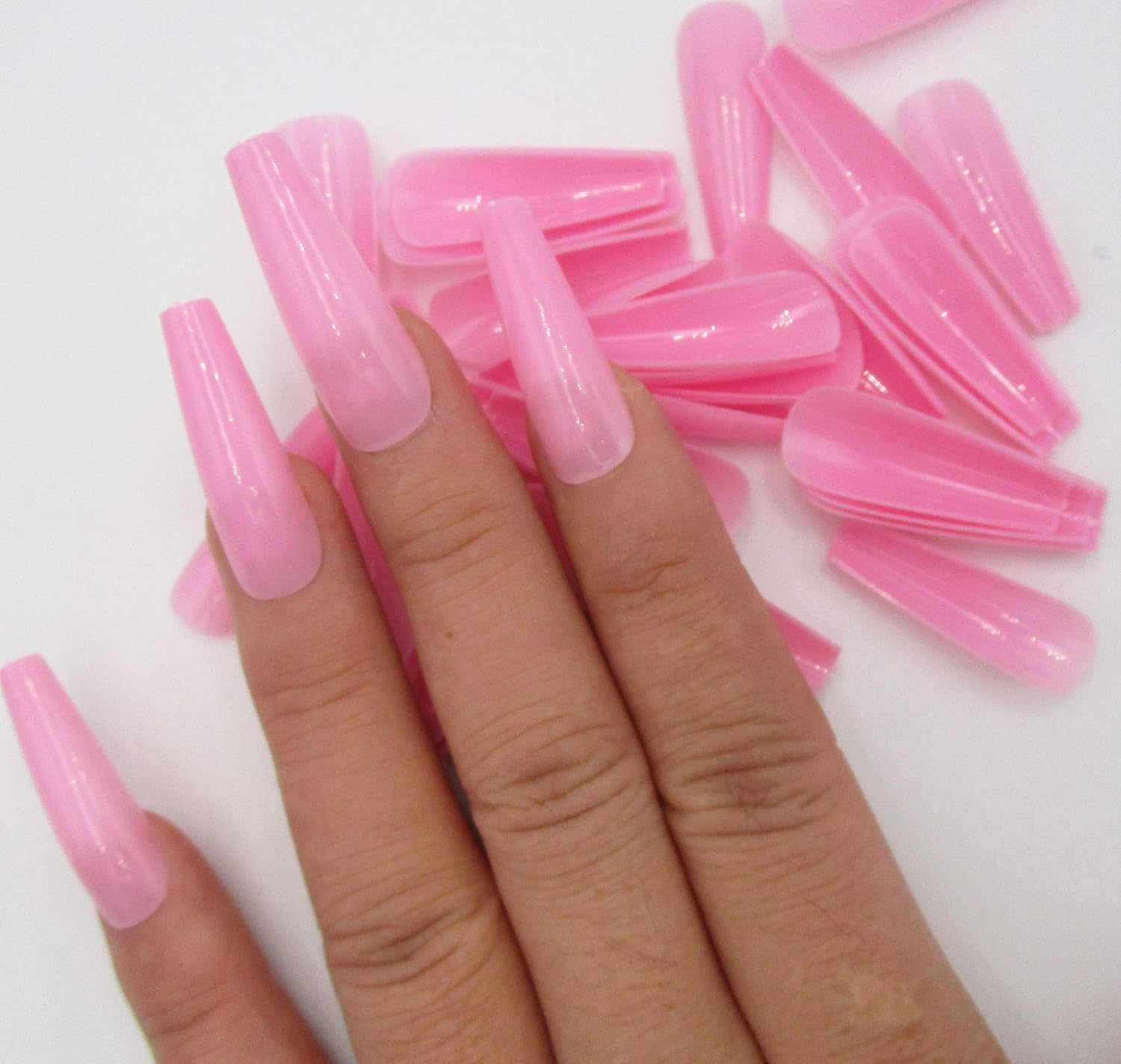 100pc Extra Long Pink Coffin Press-On Nails for Women & Girls - Image 5