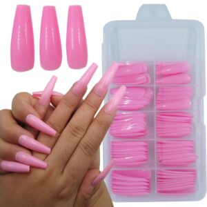 100pc Extra Long Pink Coffin Press-On Nails for Women & Girls