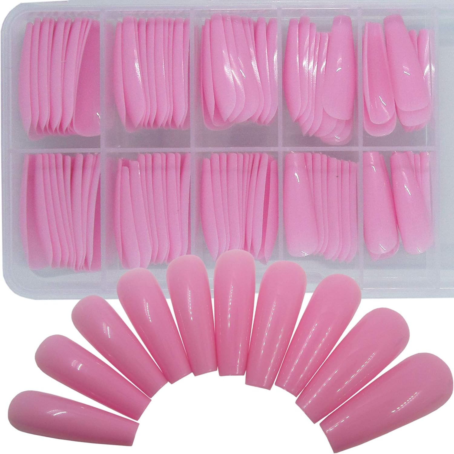 100pc Extra Long Pink Coffin Press-On Nails for Women & Girls - Image 4