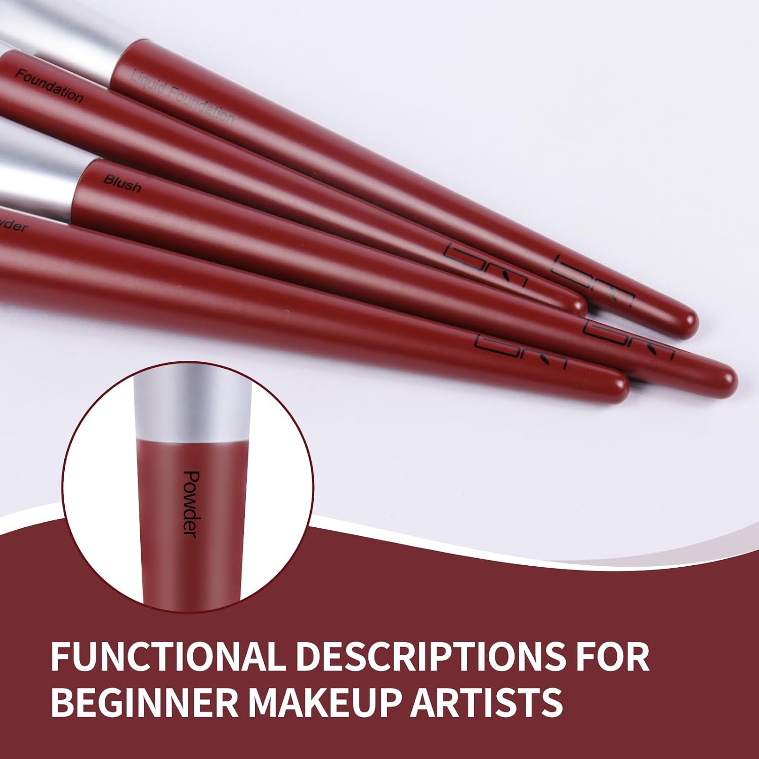 10Pcs Red & White Professional Makeup Brush Set for Face & Eyes - Image 4
