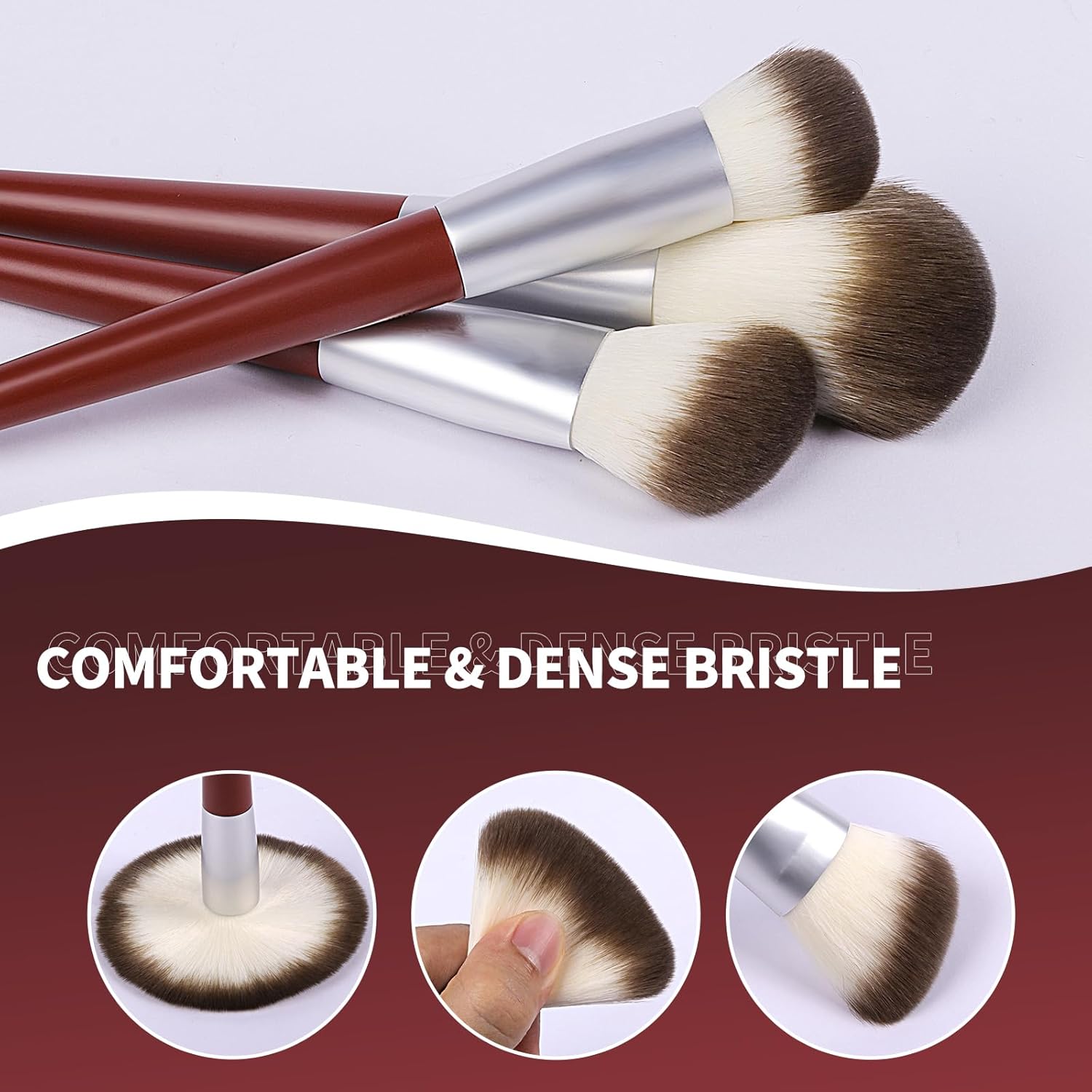 10Pcs Red & White Professional Makeup Brush Set for Face & Eyes - Image 3